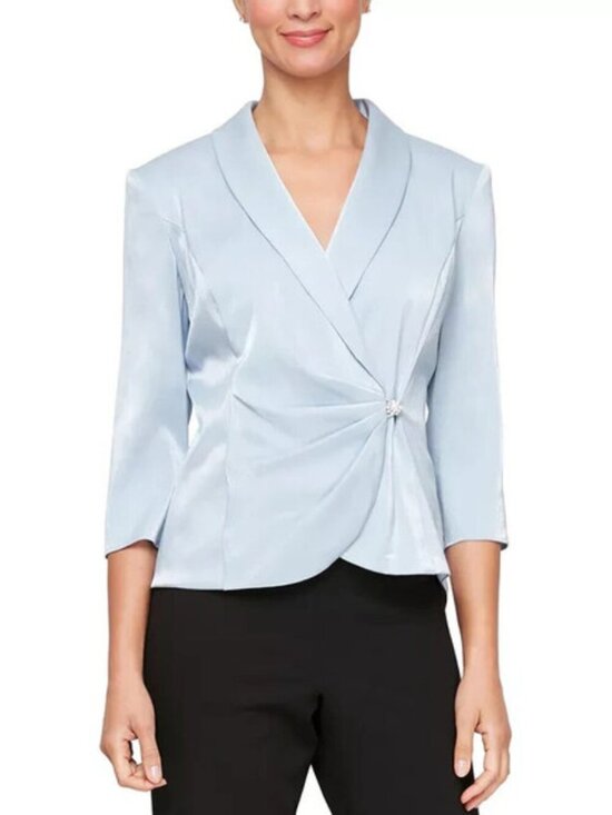 Alex Evenings Tops - Alex Evenings Shimmer Blouse Womens Plus Size 3X Blue 3/4 Sleeves Formal Wedding